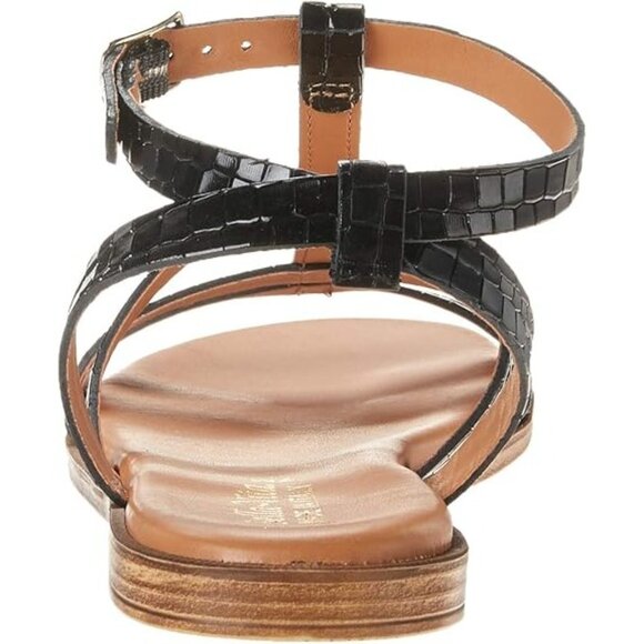 Bella Vita Women's Flat Strappy Sandal Black Croco Italian Leather Size 8.5 Wide - Picture 4 of 8